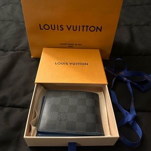 Black, gray blue Louis Vuitton, checkerboard wallet